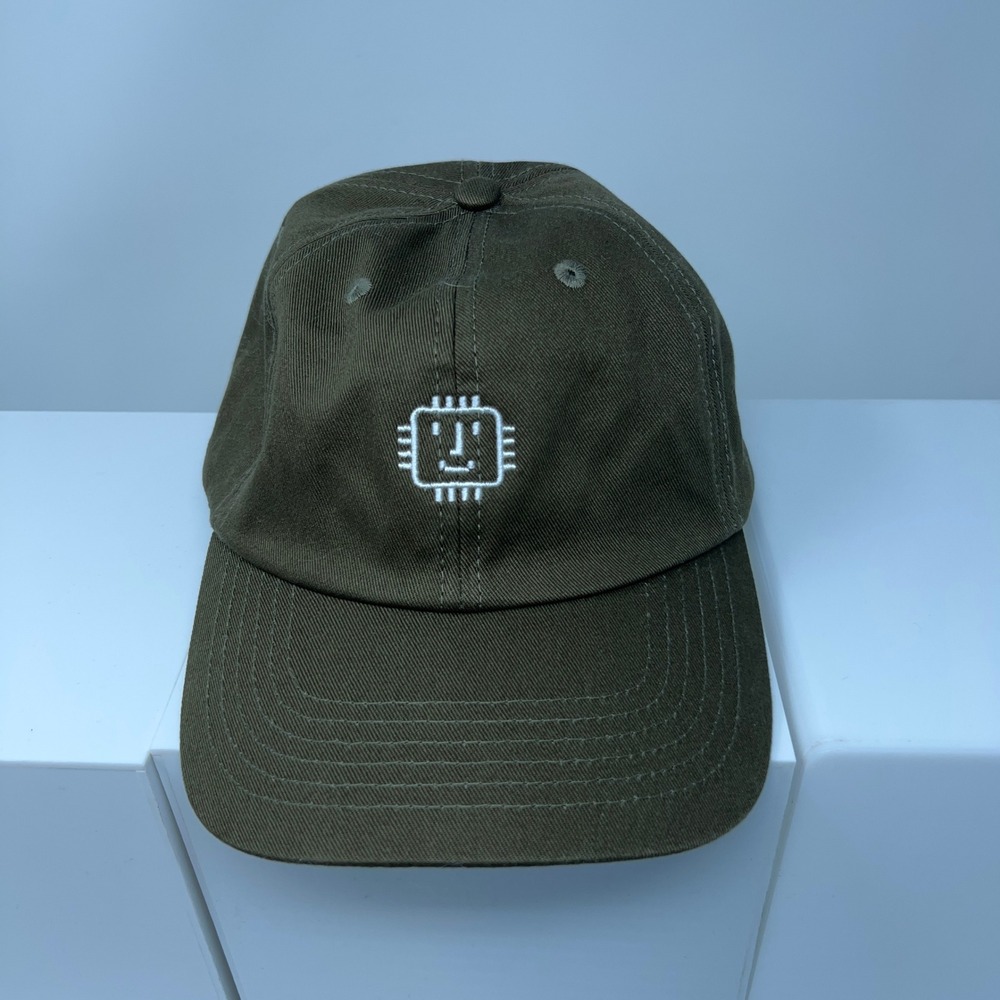 Perplexity Mens OS Olive Green Microchip Logo Adjustable Strapback Baseball Hat
